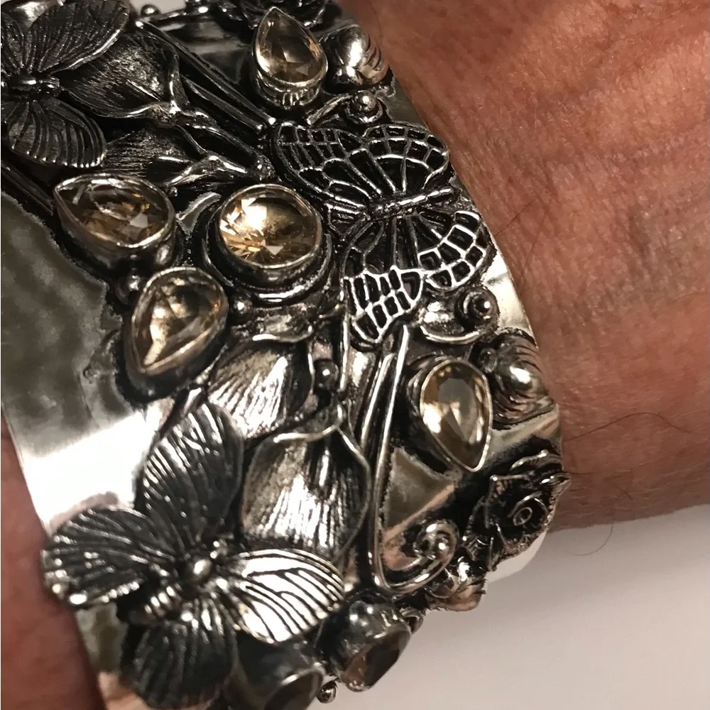 Morganite Stamped Solid 925 Sterling Silver Cuff Bracelet